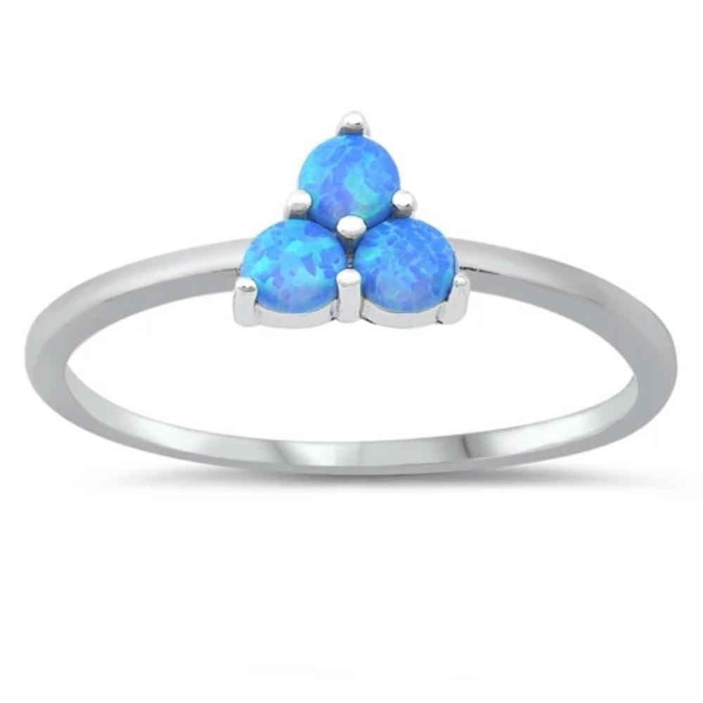 Sterling Silver Ring – Blue Lab Opal Trio (Size 8)